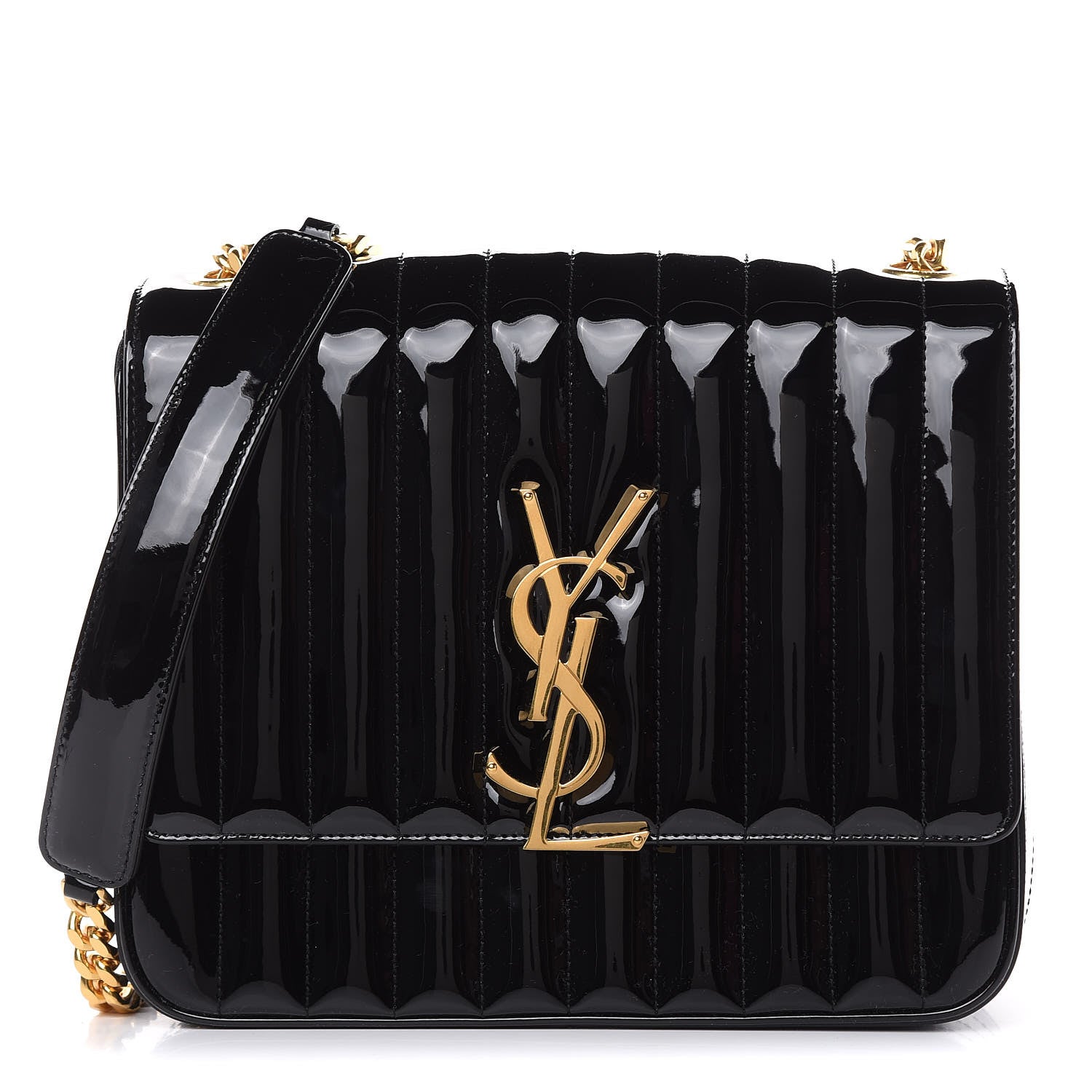 Saint Laurent Patent Matelasse Monogram Large Vicky Chain Bag Black 1 of 10