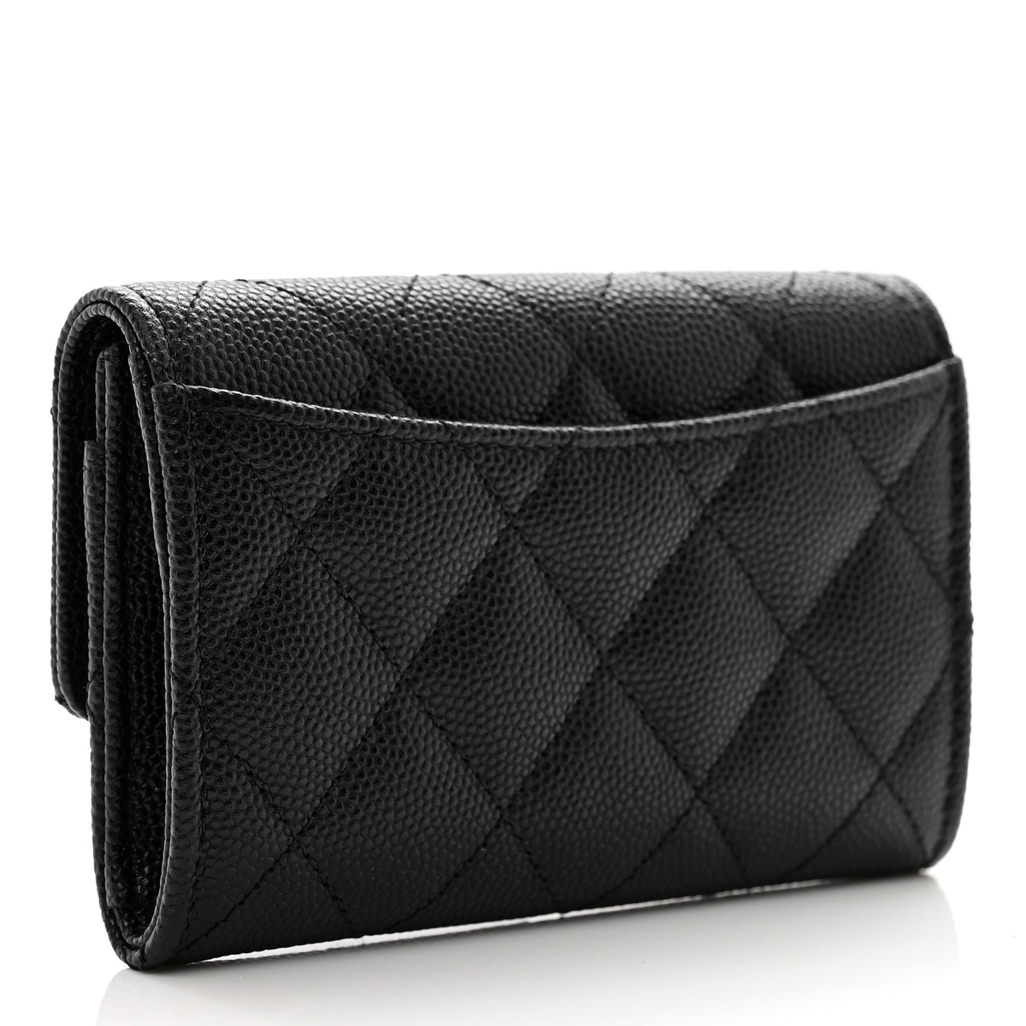 Caviar Quilted Enamel Coco Casino Flap Card Holder Wallet Black