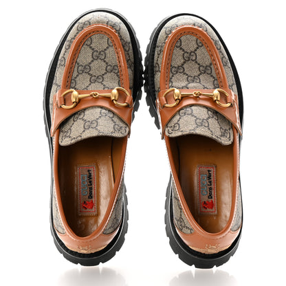 Gucci GG Supreme Monogram Cordovan Lux Womens Harald Horsebit 25mm Platform Loafers 39.5 Beige Ebony 2 of 10