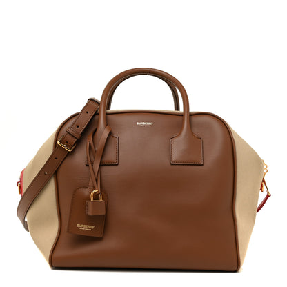 Burberry Calfskin Canvas Medium Cube Bowling Bag Malt Brown 1 of 16