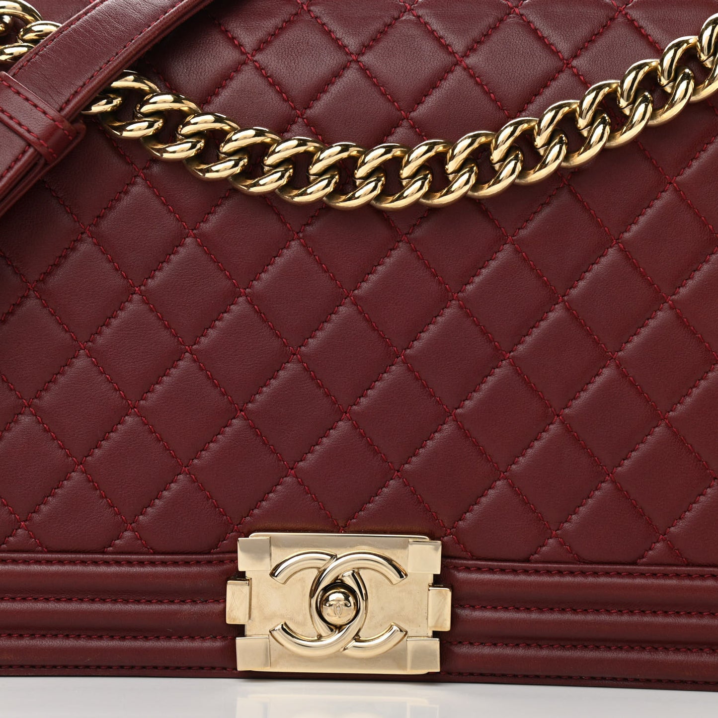 Lambskin Quilted New Medium Boy Flap Dark Red
