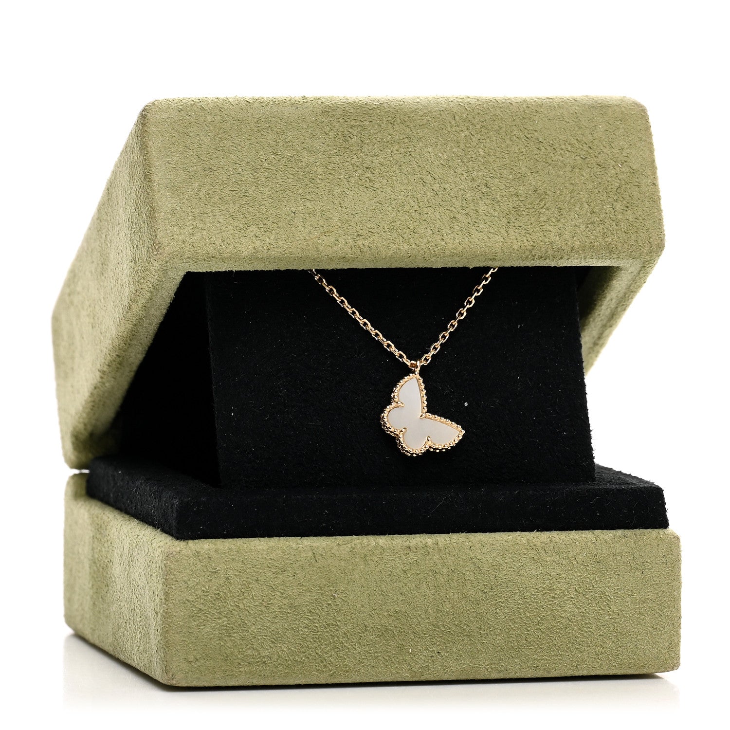 Van Cleef & Arpels 18K Yellow Gold Mother of Pearl Sweet Alhambra Butterfly Pendant Necklace 5 of 5