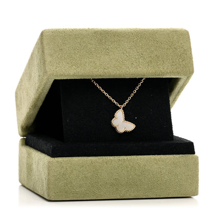 Van Cleef & Arpels 18K Yellow Gold Mother of Pearl Sweet Alhambra Butterfly Pendant Necklace 5 of 5