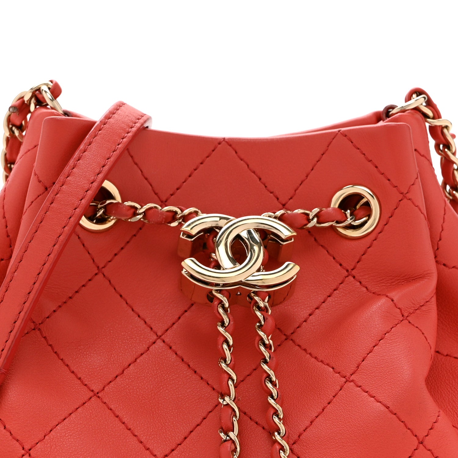 Chanel Calfskin Stitched Chain Bucket Bag Coral 8 of 10