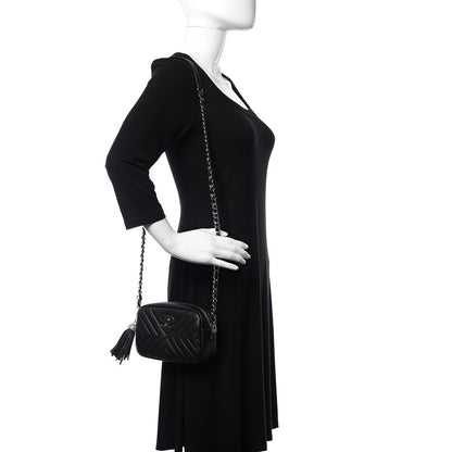 Chanel Calfskin Diagonal Chevron Quilted Tassel Camera Case Black 2 of 11