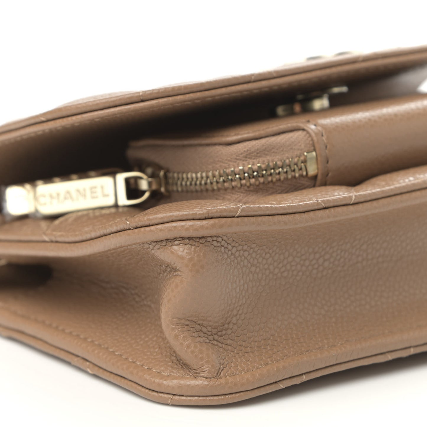 Caviar Quilted Business Affinity Clutch With Chain Flap Dark Beige