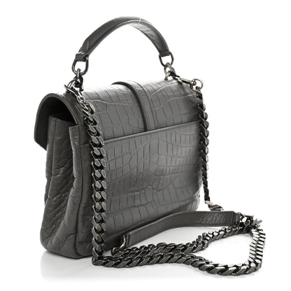 Saint Laurent Calfskin Crocodile Embossed Medium College Monogram Satchel Gray 3 of 11