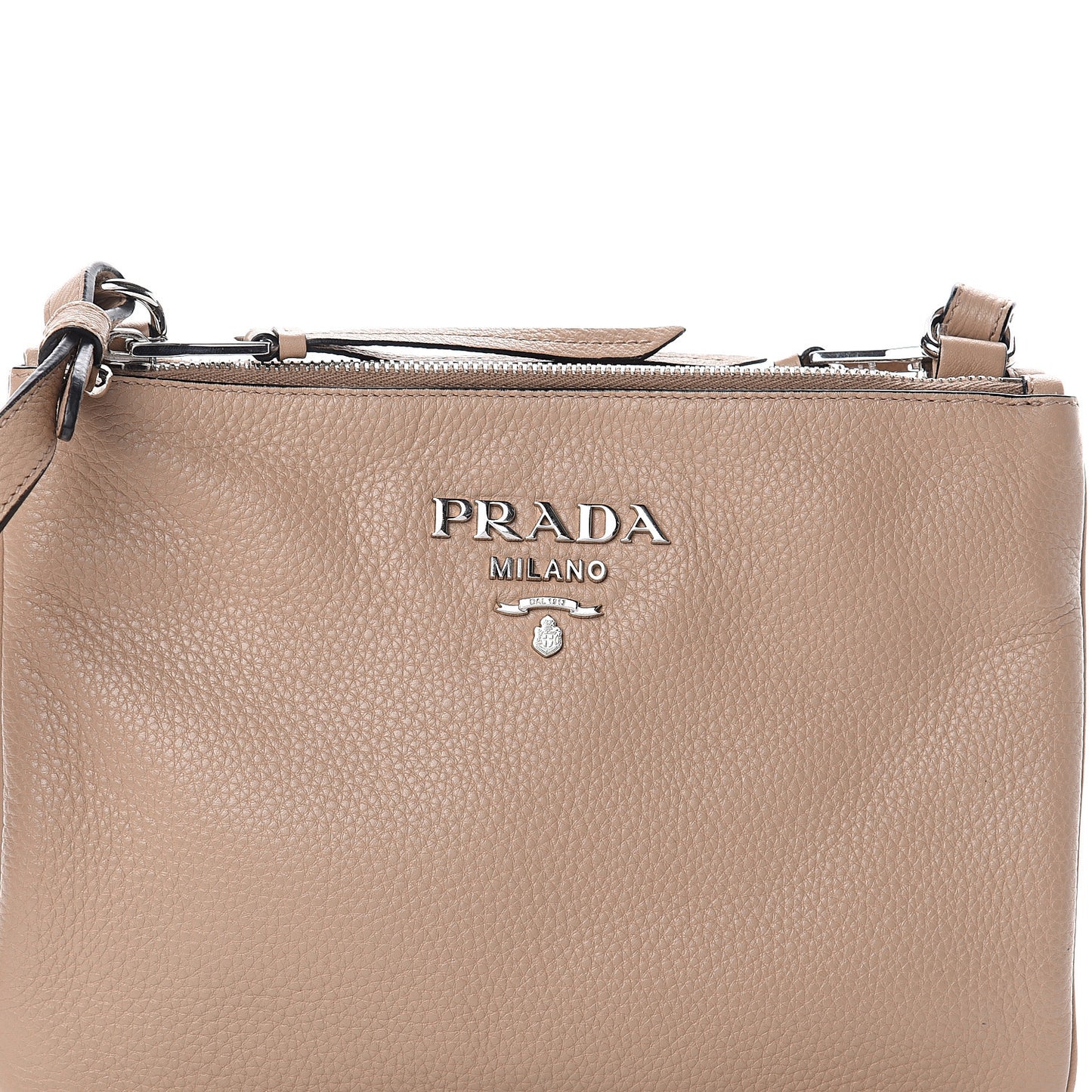 Vitello Daino Double Zip Crossbody Bag Cammeo
