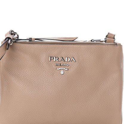 Prada Vitello Daino Double Zip Crossbody Bag Cammeo 7 of 9
