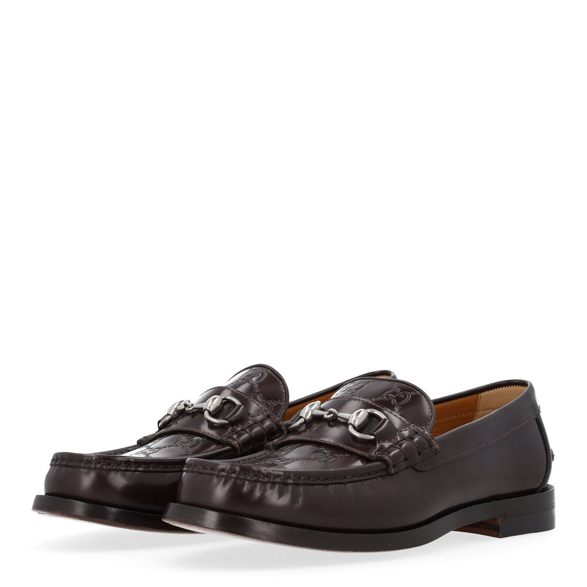 Gucci Calfskin GG Embossed Horsebit Loafers 8 Cocoa 4 of 11