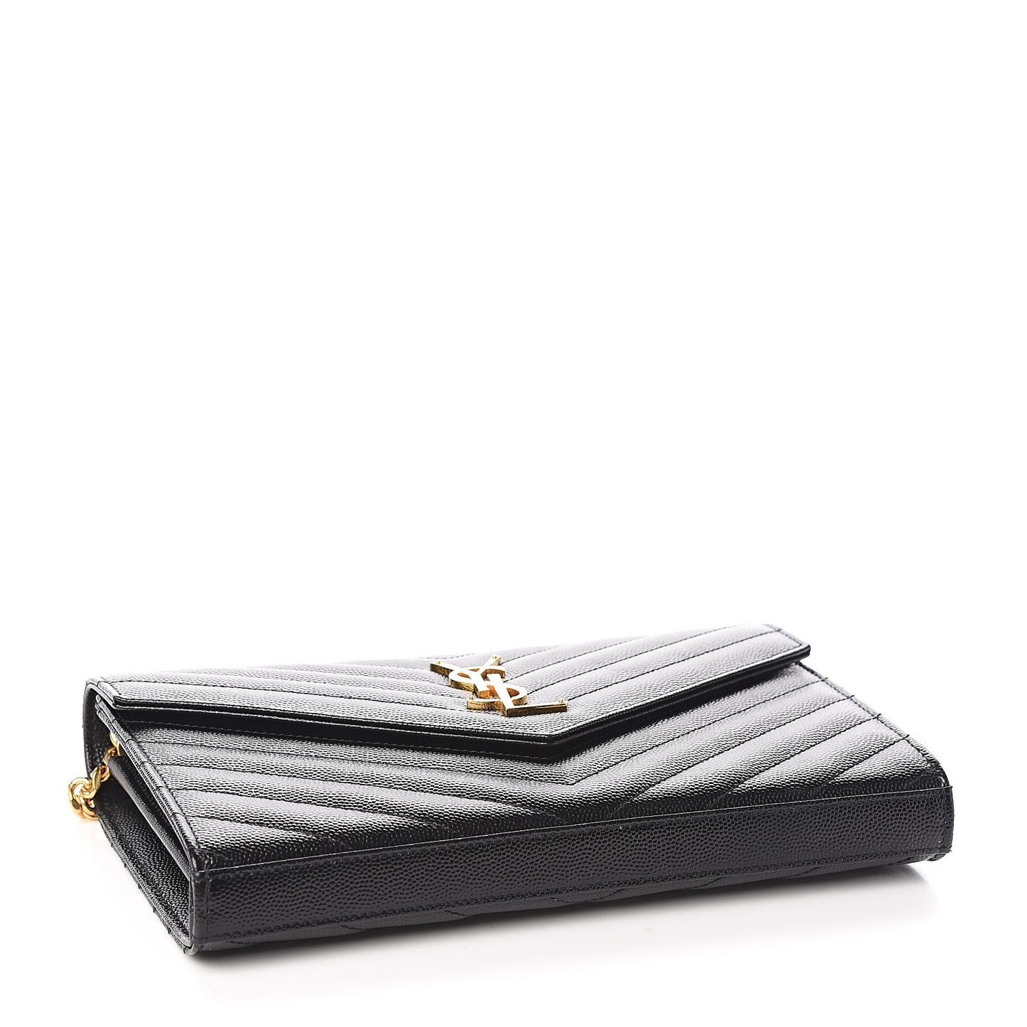 Grain De Poudre Matelasse Chevron Monogram Chain Wallet Black