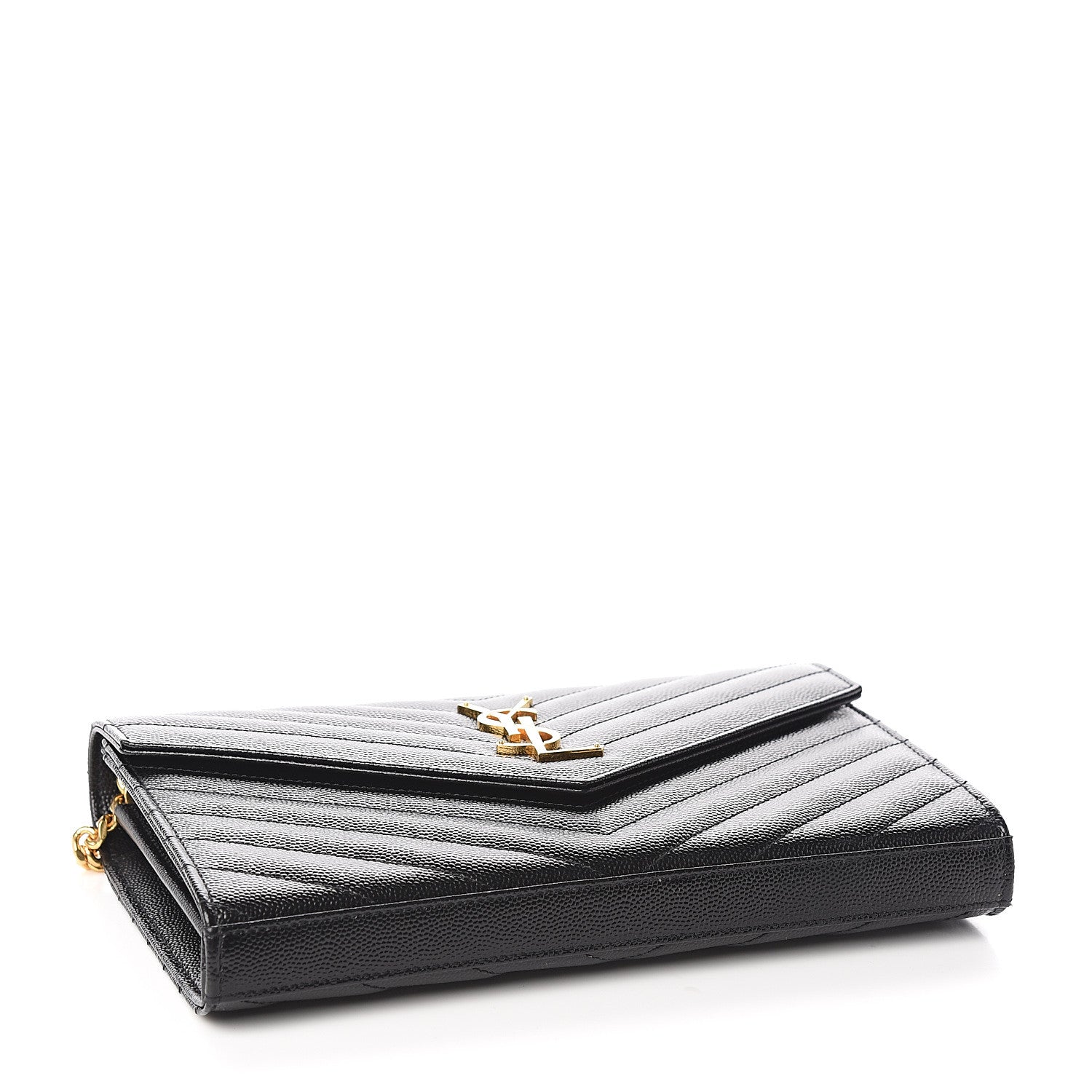 Saint Laurent Grain De Poudre Matelasse Chevron Monogram Chain Wallet Black 3 of 9