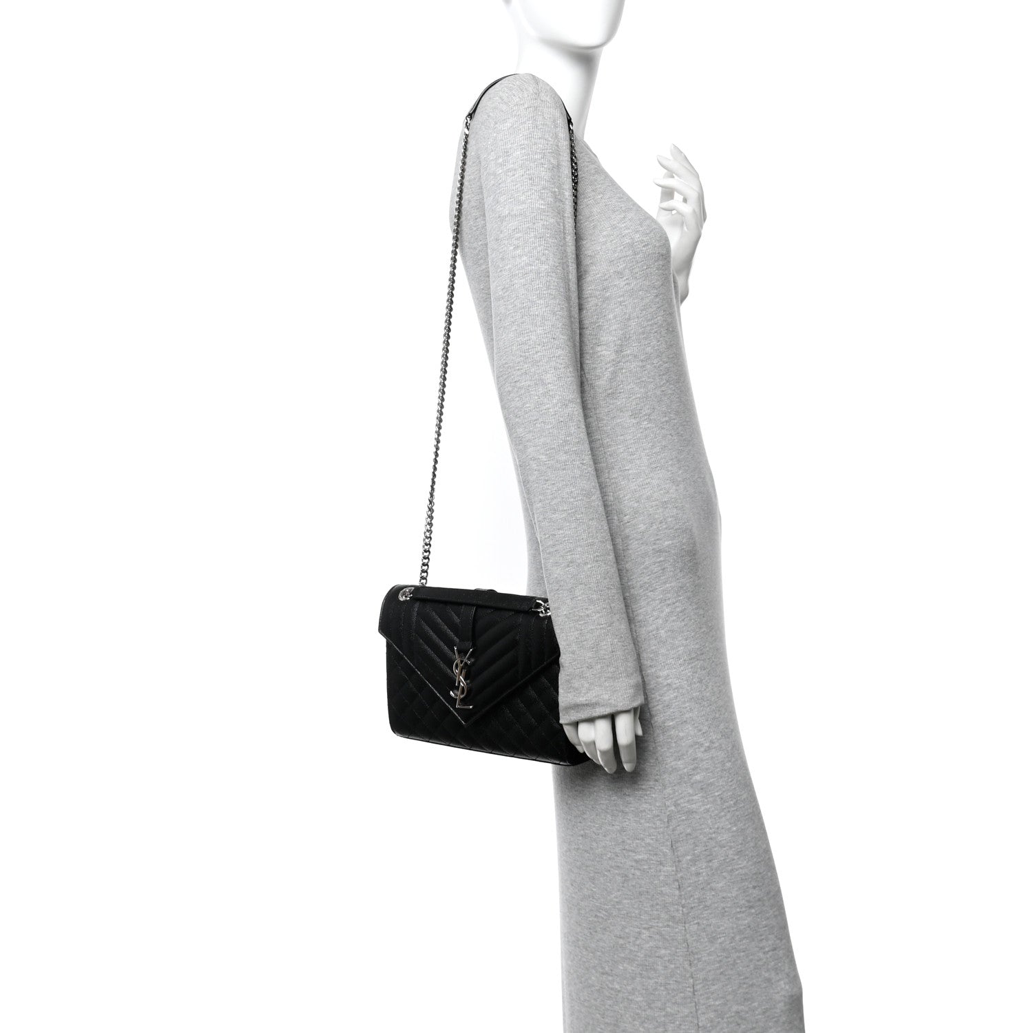 Saint Laurent Grain De Poudre Textured Mixed Matelasse Triquilt Medium Monogram Satchel Black 2 of 11