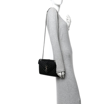 Saint Laurent Grain De Poudre Textured Mixed Matelasse Triquilt Medium Monogram Satchel Black 2 of 11