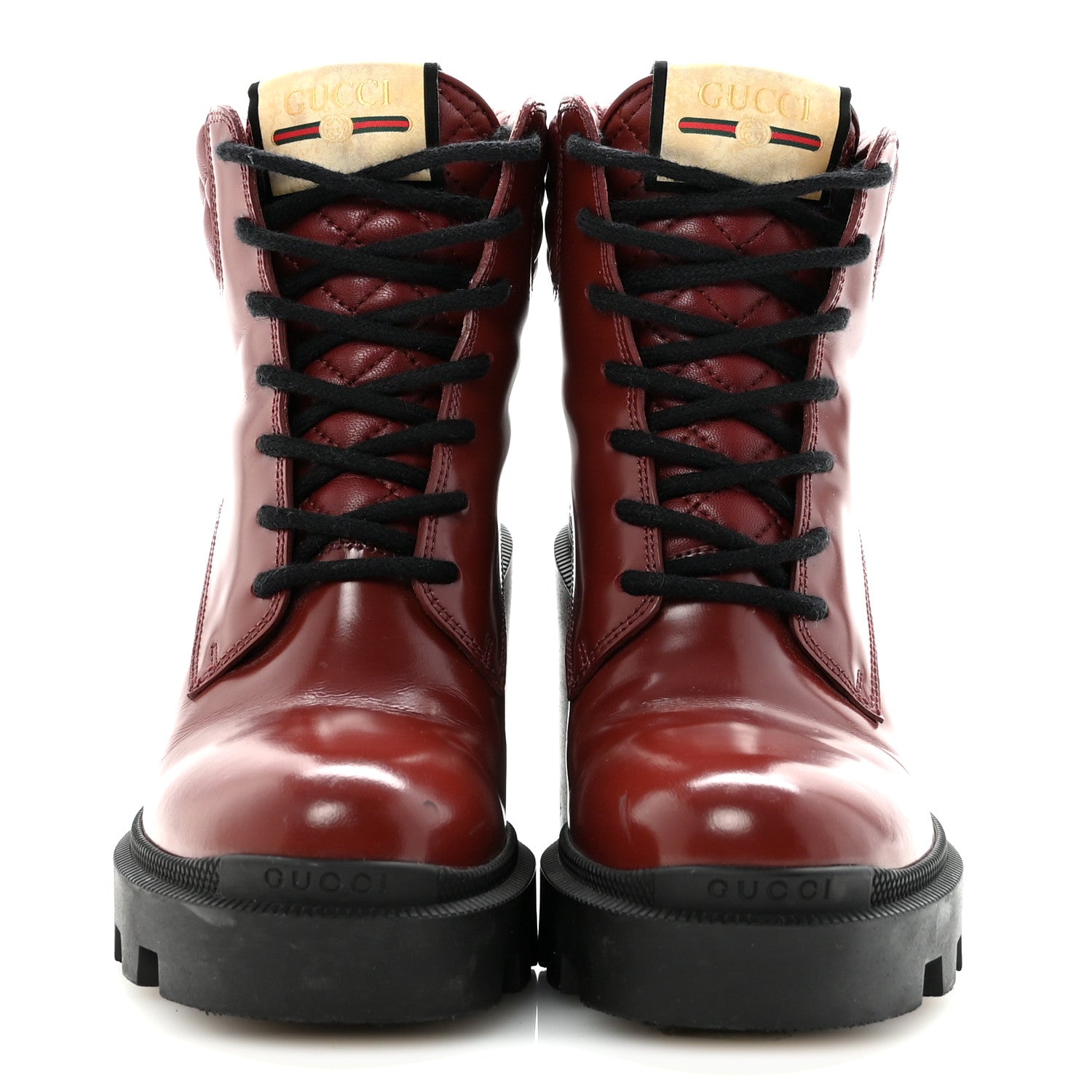 GUCCIブーツ Gucci Magnum Calfskin Nappa Quilted Lace Up Ankle Boots 36 Garnet
