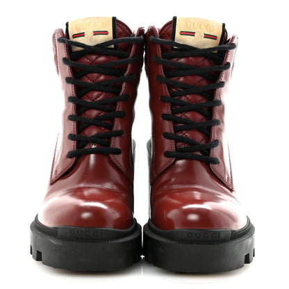 Gucci Magnum Calfskin Nappa Quilted Lace Up Ankle Boots 36 Garnet Red 3 of 9