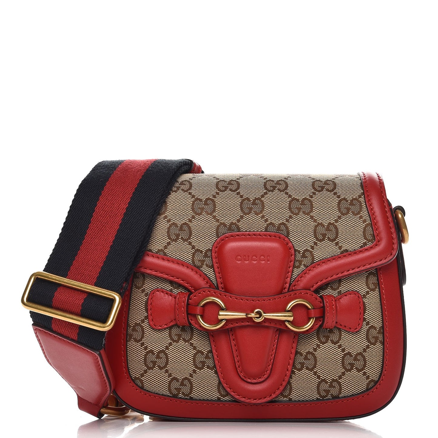 Monogram Ruinart Calfskin Small Lady Web Shoulder Bag Beige Ebony Hibiscus Red