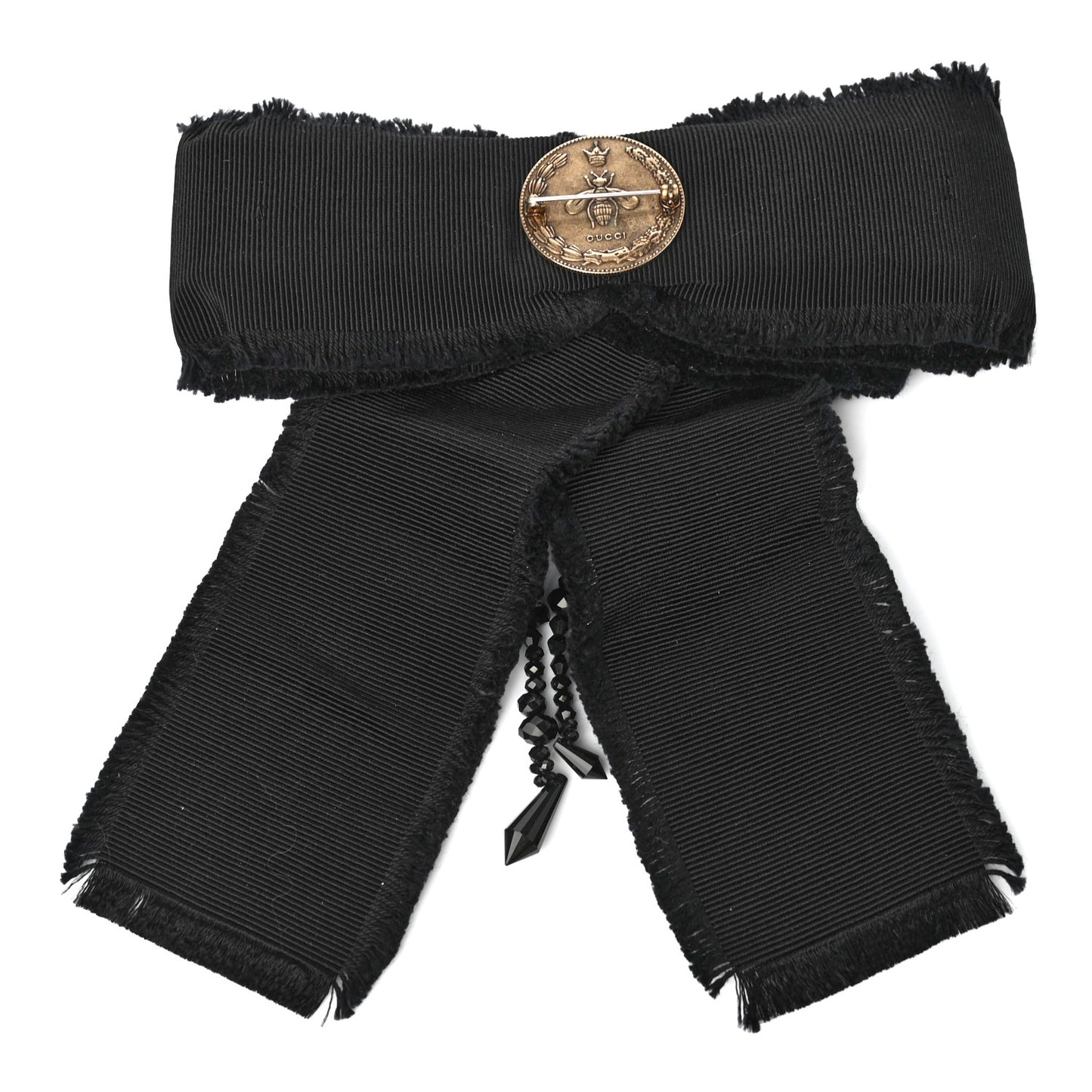 Grosgrain Crystal Bow Brooch Black