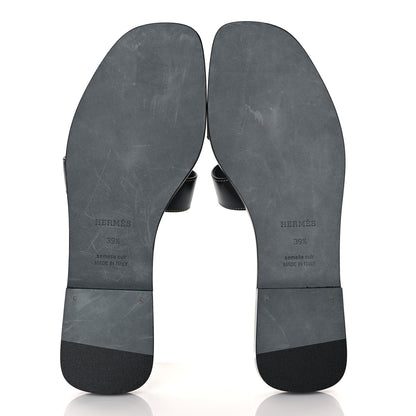 Hermes Box Calfskin Oran Sandals 39.5 Black 5 of 9
