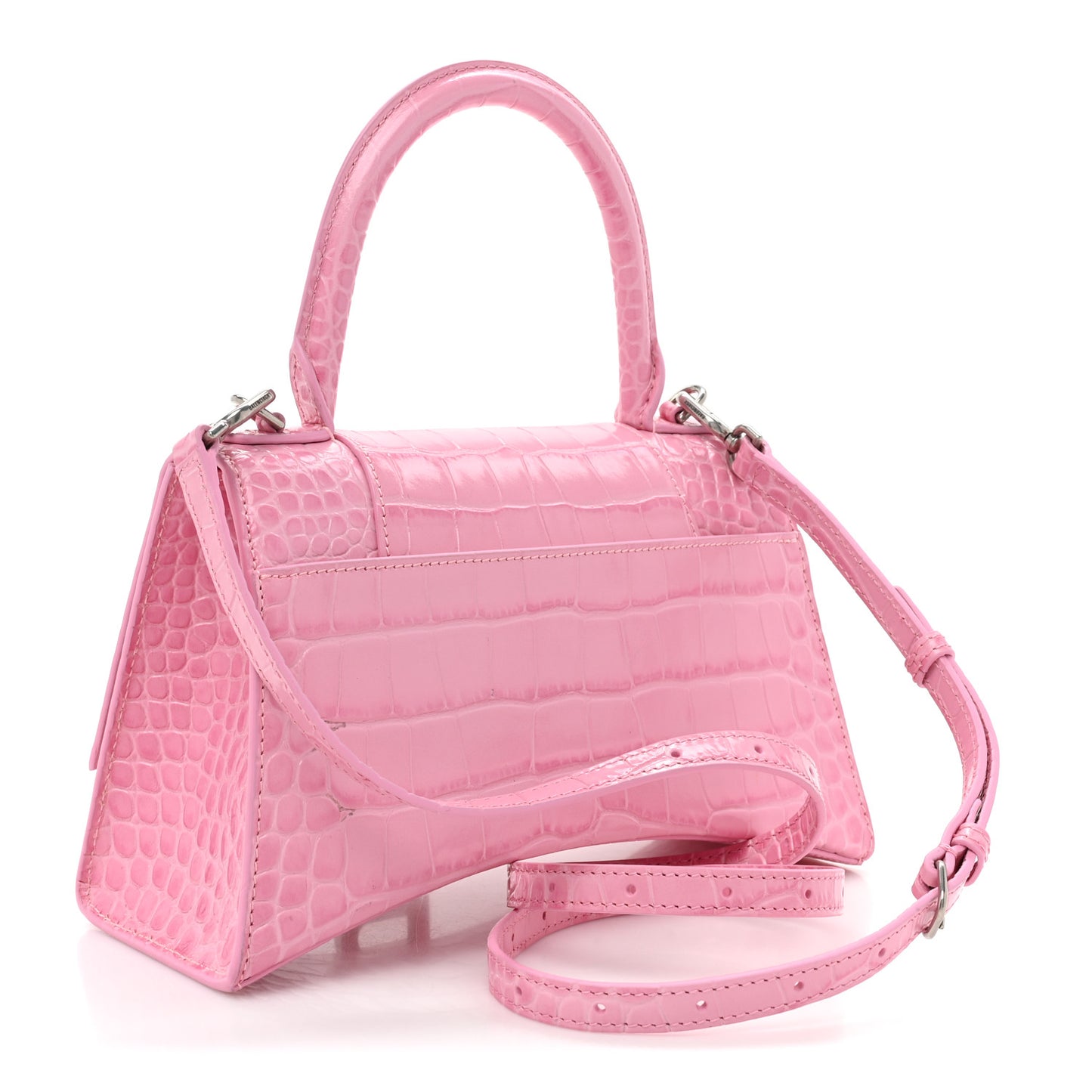 Shiny Calfskin Crocodile Embossed Small Hourglass Top Handle Bag Candy Pink