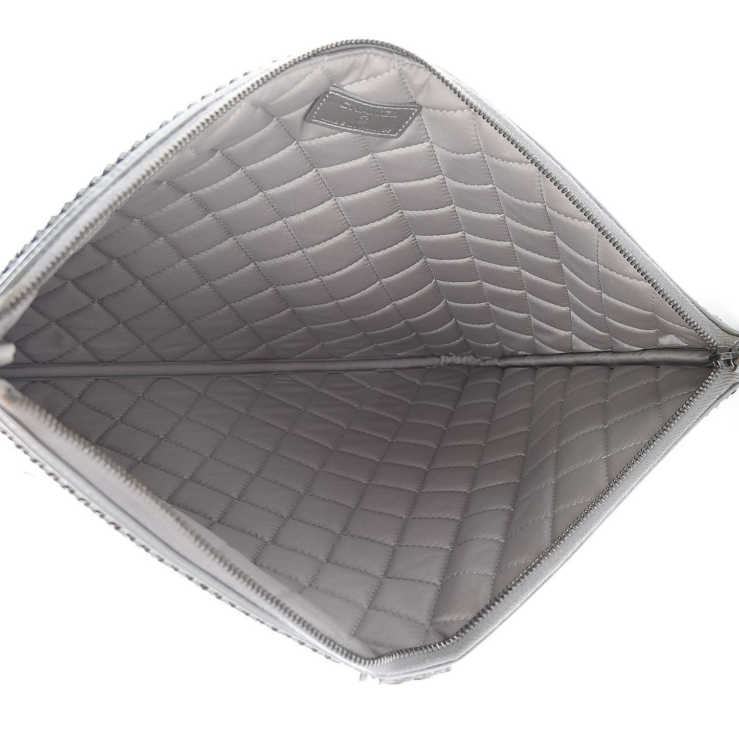 Calfskin Quilted Large Boy Chain Around Cosmetic Case Silver