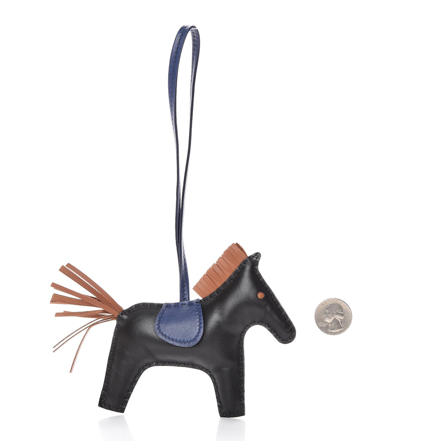 Hermes Milo Lambskin Grigri Rodeo Horse Bag Charm MM Black Bleu Saphir Gold 2 of 5