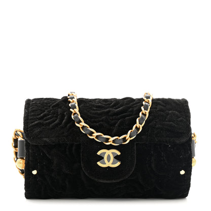 Chanel Velvet Camellia Embossed Jewel Belt Card Holder With Chain Black 1 of 11