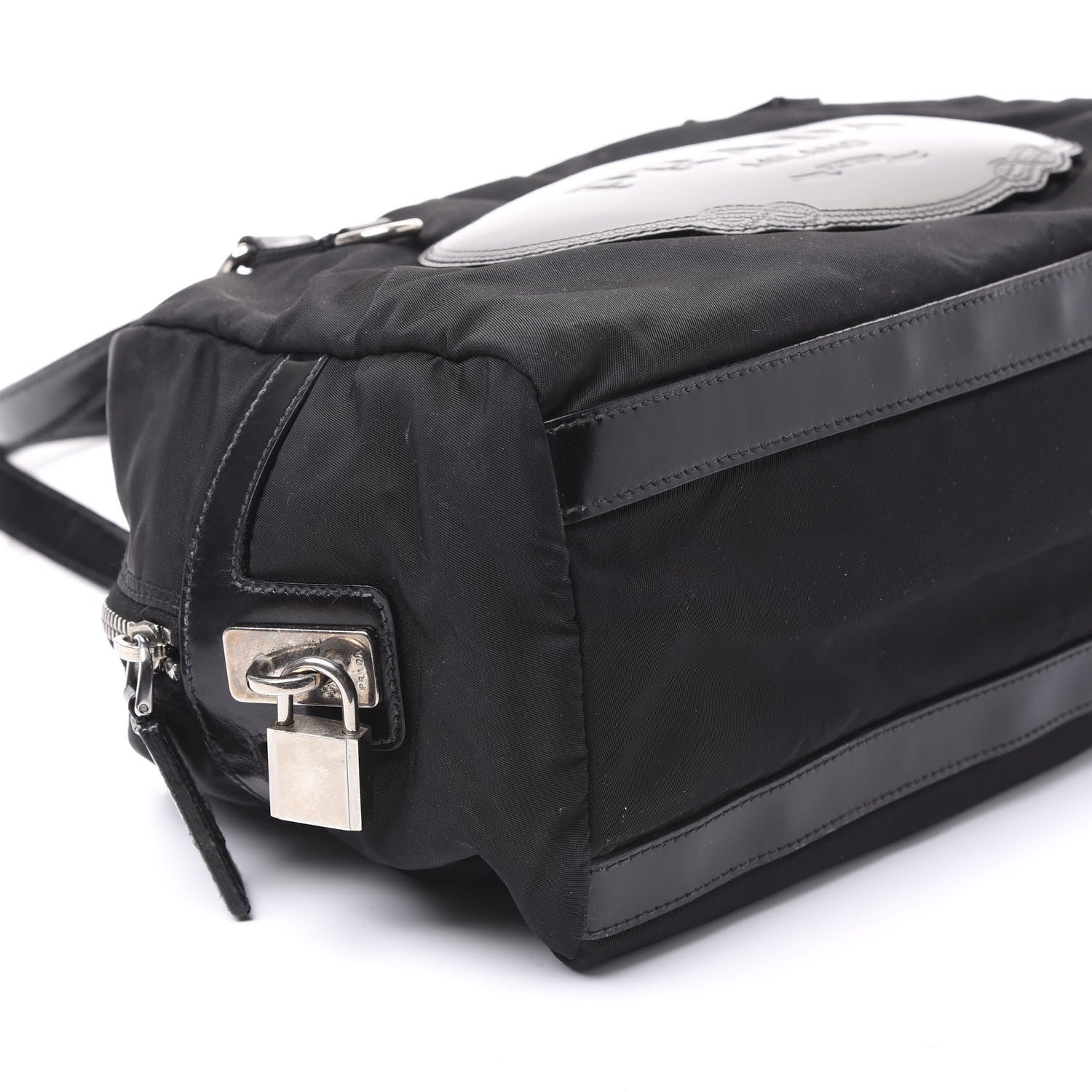 Prada Tessuto Nylon Calfskin Logo Shoulder Bag Black 6 of 8
