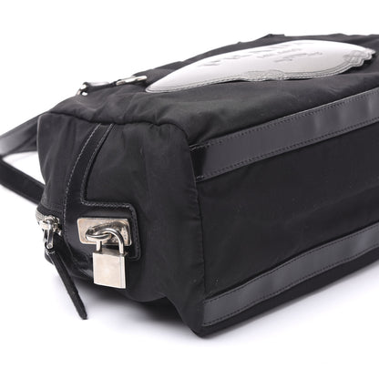 Prada Tessuto Nylon Calfskin Logo Shoulder Bag Black 6 of 8