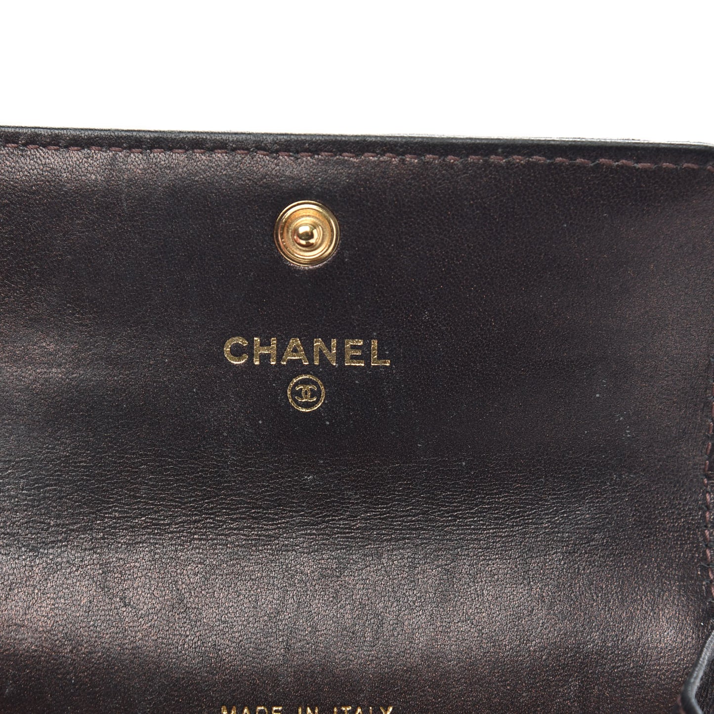 Lambskin Camellia Embossed Flap Card Holder Brown