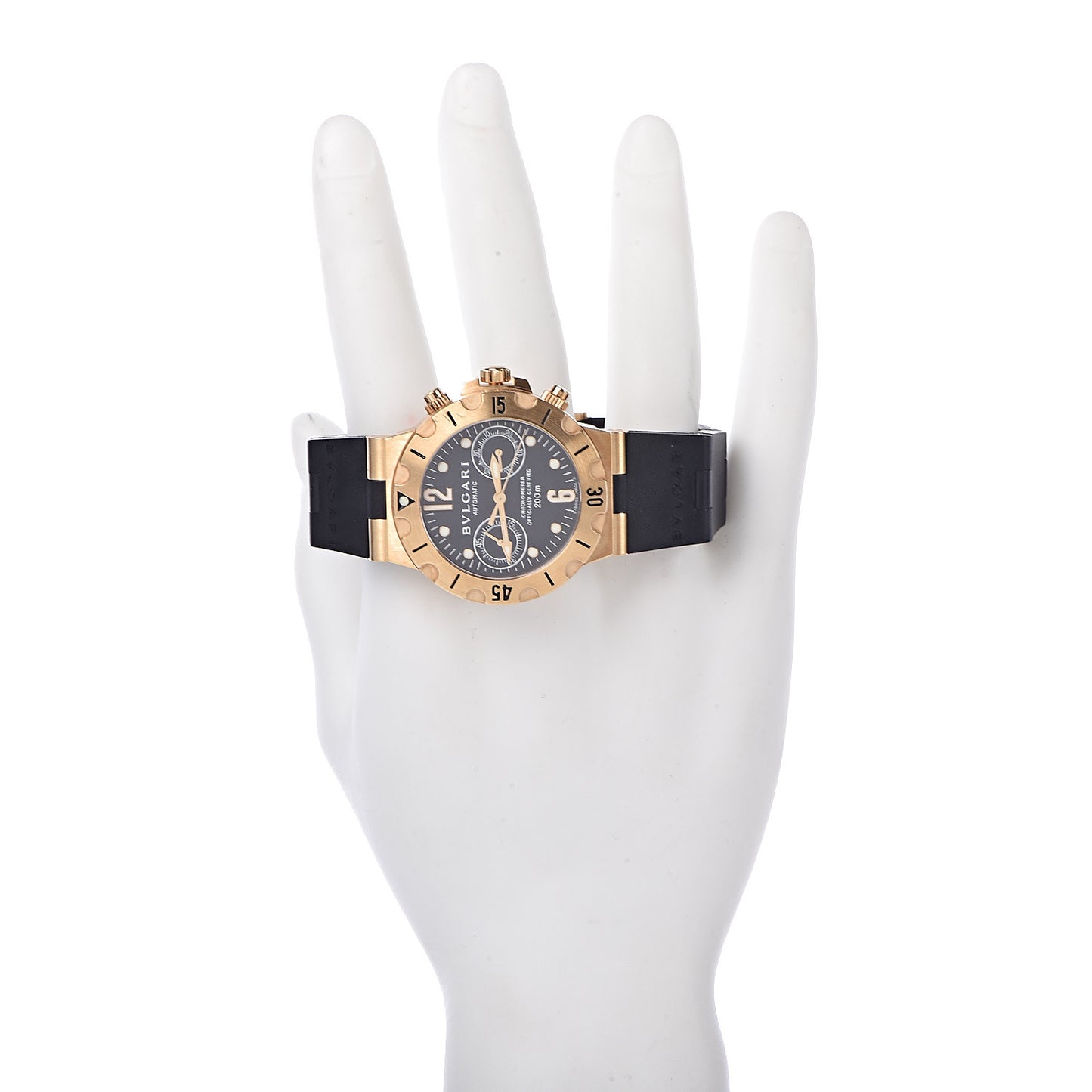 18K Yellow Gold Rubber 38mm Diagono Scuba Chronometer Automatic Watch Black