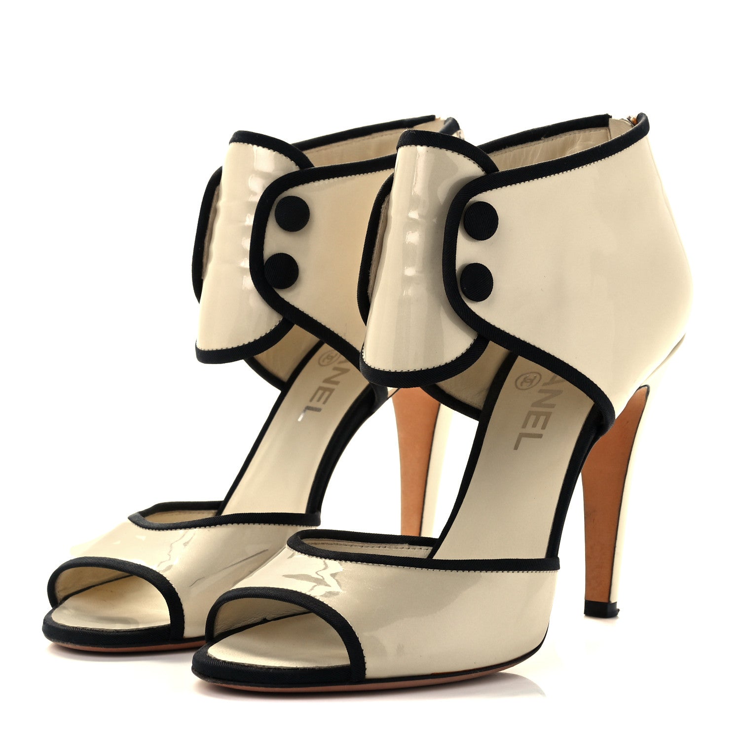 Chanel Patent CC Peep Toe Heels 39 Pearl 3 of 8