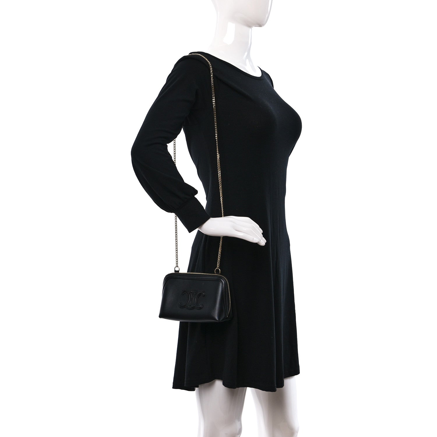 Celine Smooth Calfskin Cuir Triomphe Clutch on Chain Black 2 of 9