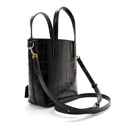 Saint Laurent Calfskin Crocodile Embossed Paris Mini Toy Shopper Tote Black 3 of 10
