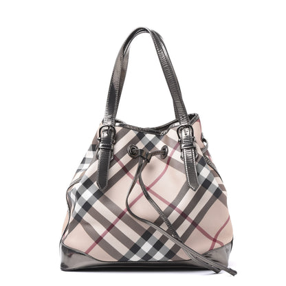Burberry Metallic Calfskin Nova Check Tote Pewter 1 of 8