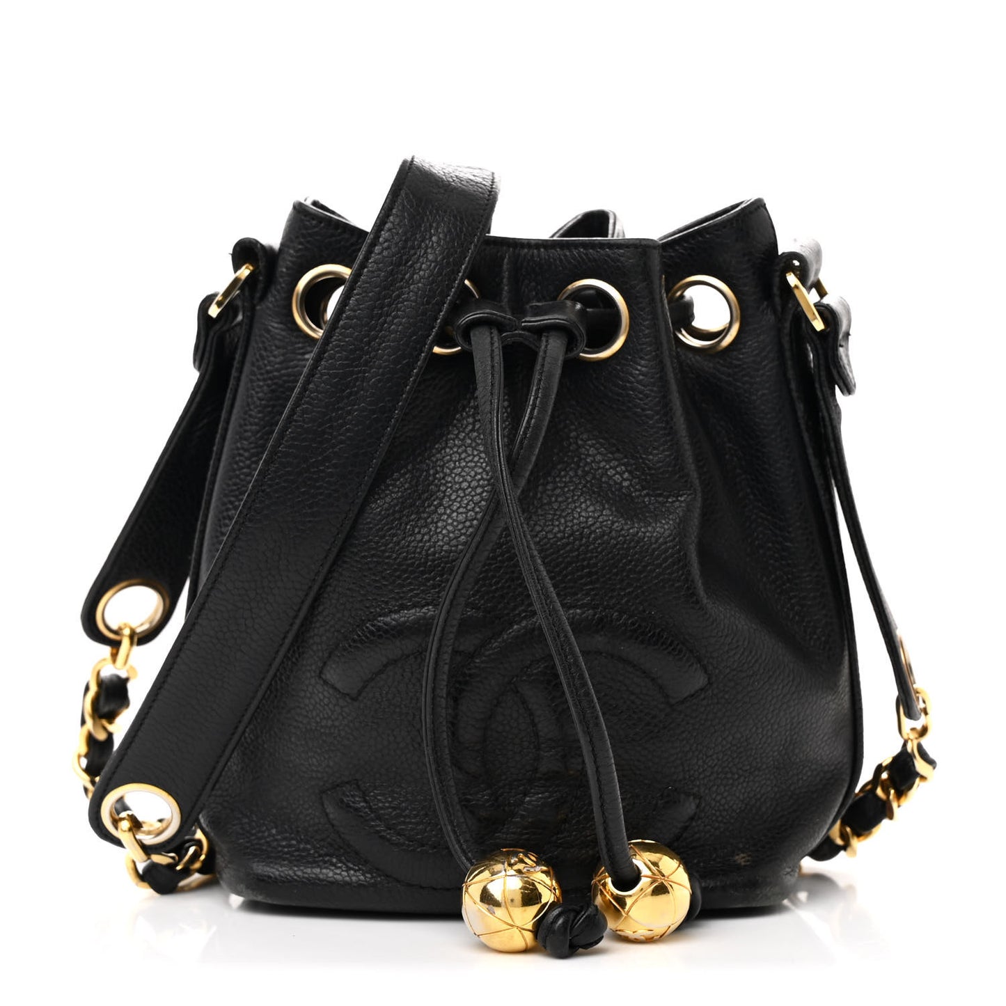 Caviar CC Chain Mini Drawstring Bag Black