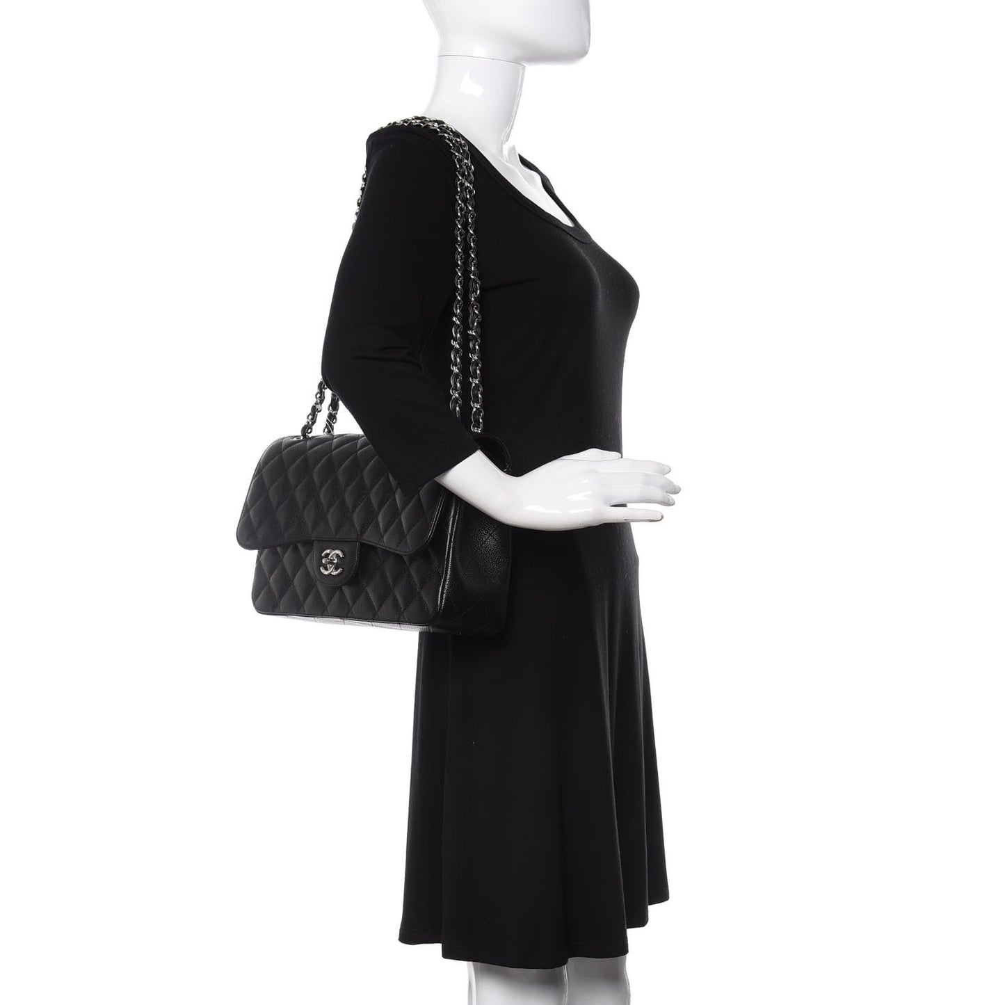 Caviar Quilted Jumbo Double Flap Black