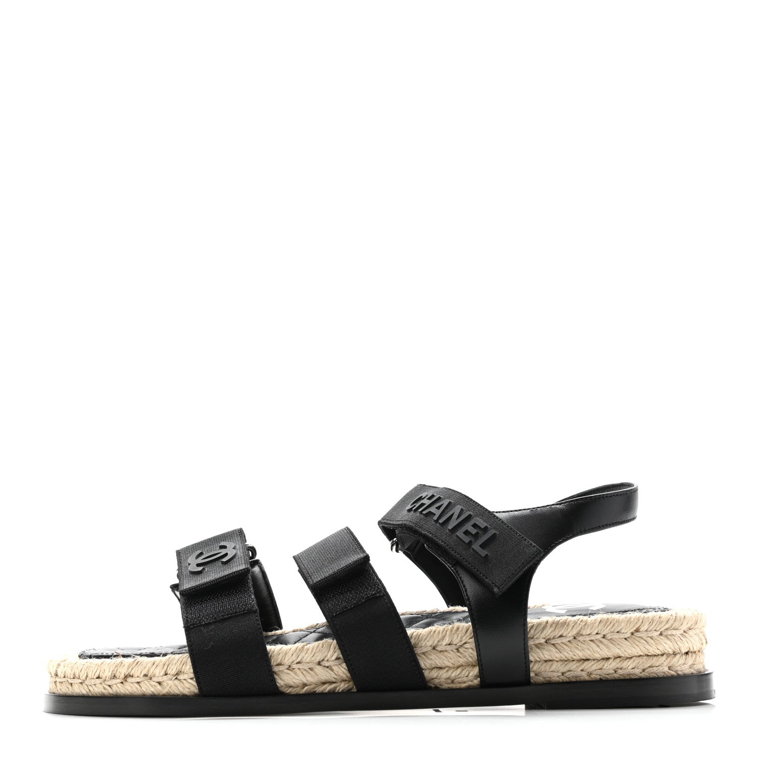 Chanel Stretch Fabric Lambskin CC Flat Sandals 39 Black 1 of 7