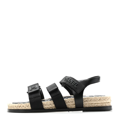 Chanel Stretch Fabric Lambskin CC Flat Sandals 39 Black 1 of 7