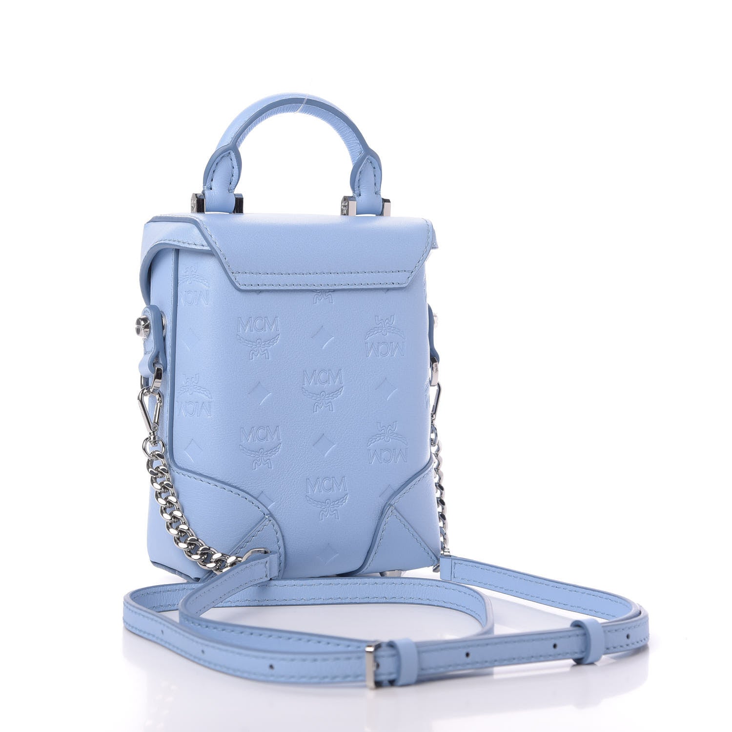 MCM Calfskin Ottomar Monogram Mini Soft Berlin Crossbody Light Blue 3 of 9