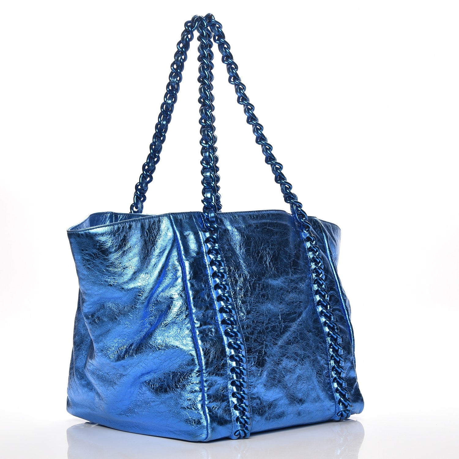 Chanel Metallic Cracked Calfskin Modern Chain Tote Blue 3 of 7