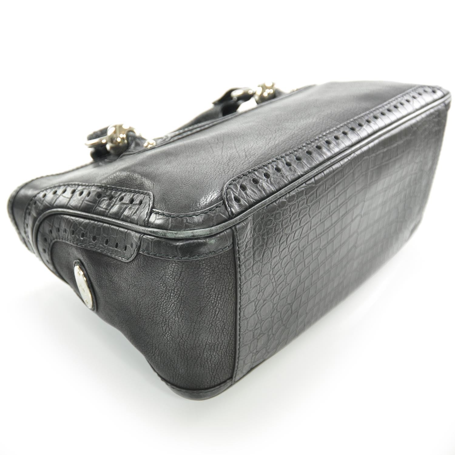 Celine Crocodile Embossed Leather Boogie Satchel Black 5 of 10