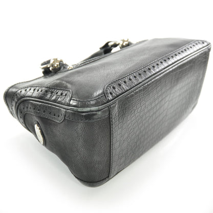 Celine Crocodile Embossed Leather Boogie Satchel Black 5 of 10