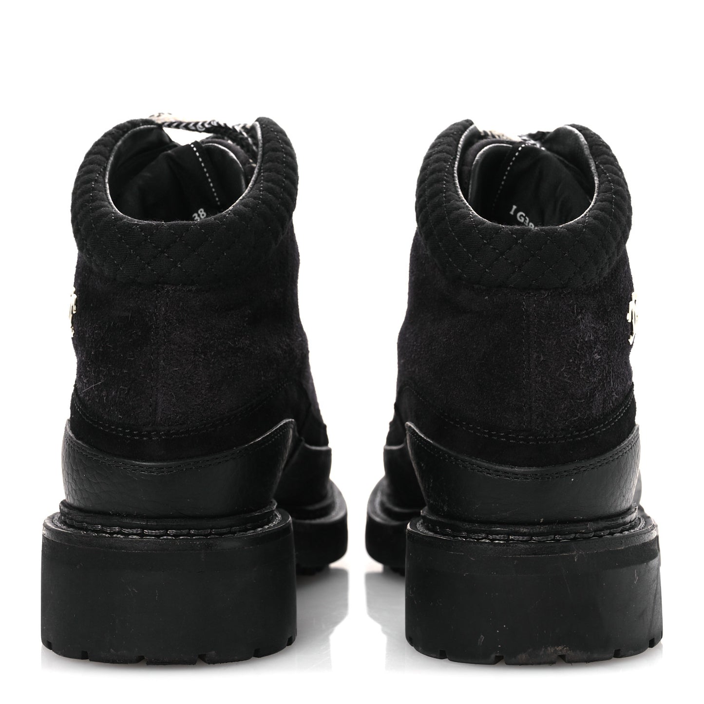Suede Grained Calfskin CC Lace Up Boots 38 Black