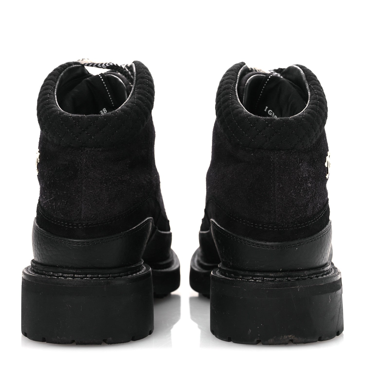 Chanel Suede Grained Calfskin CC Lace Up Boots 38 Black 6 of 13