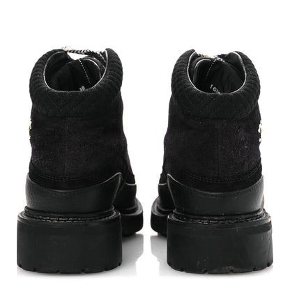 Chanel Suede Grained Calfskin CC Lace Up Boots 38 Black 6 of 13