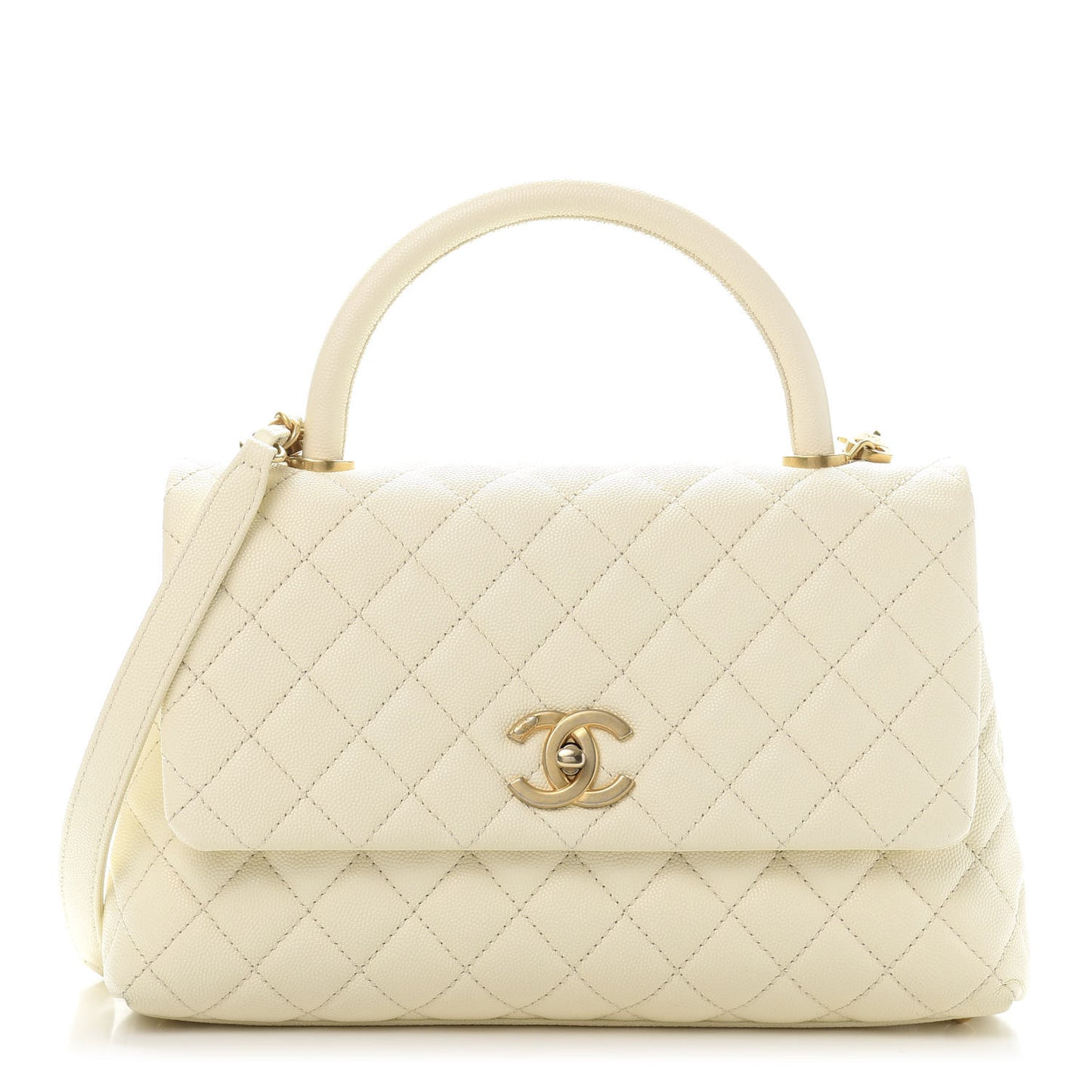 Caviar Quilted Small Coco Handle Flap White