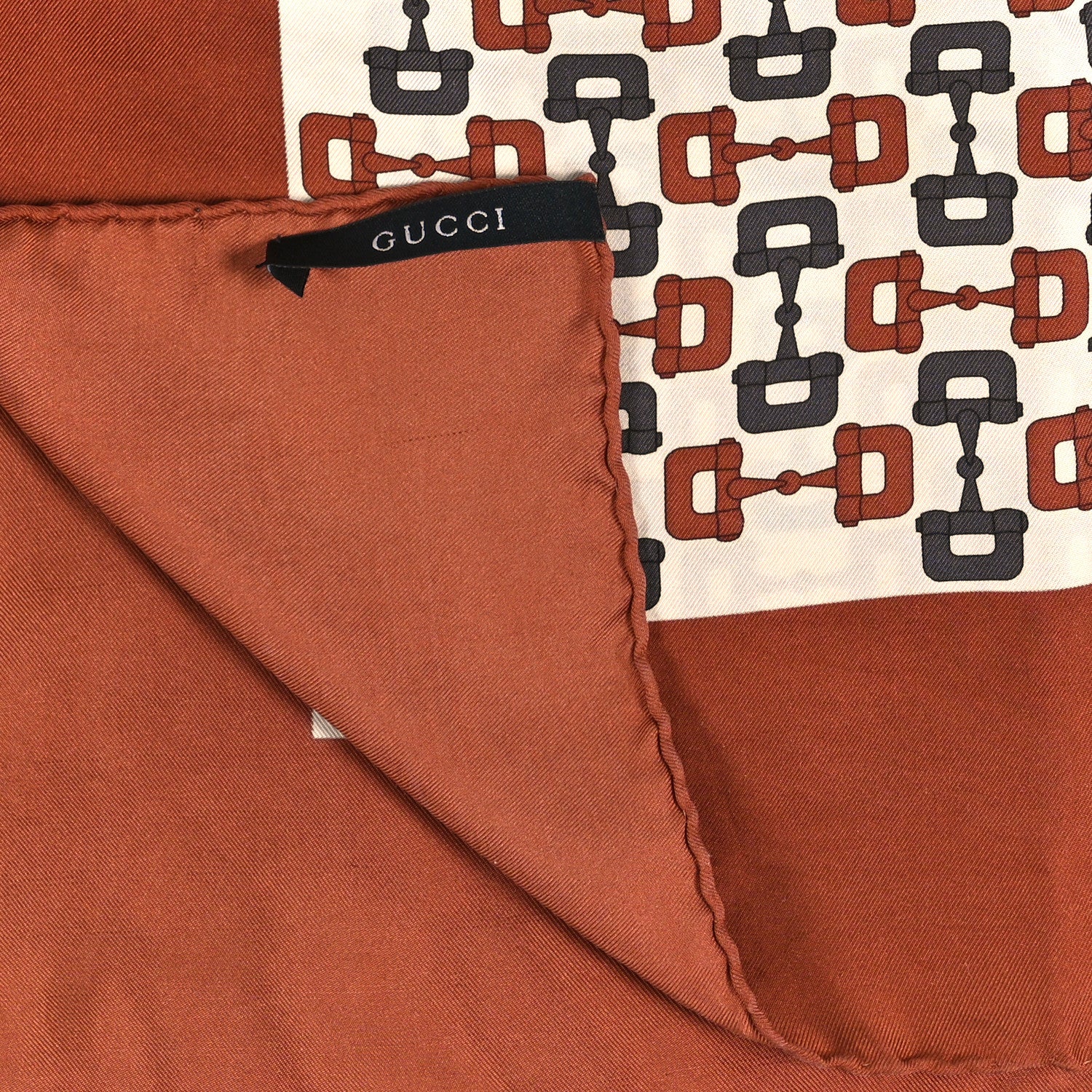 Gucci Silk Horsebit Square Scarf Ivory Brown 3 of 3