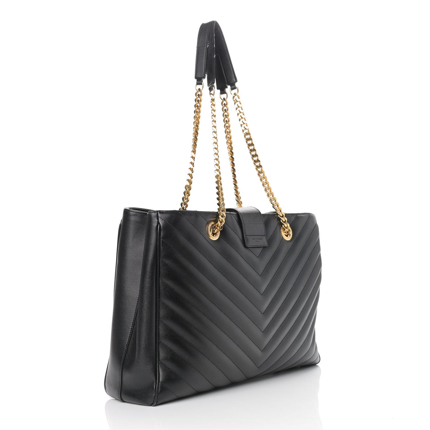 Grain De Poudre Matelasse Chevron Monogram Shopping Bag Black
