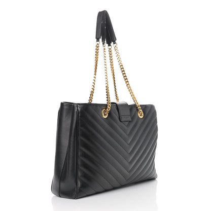 Saint Laurent Grain De Poudre Matelasse Chevron Monogram Shopping Bag Black 3 of 20